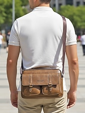 economico Borselli da uomo-Borsa a tracolla da uomo in similpelle, borsa a mano multi-scomparto di grande capacità con tracolla regolabile, borsa da viaggio elegante e casual per il lavoro e gli spostamenti quotidiani.