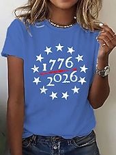  American Independence Day Women's T Shirt Print Graphic American Flag Fashion Stylish Classic Short Sleeve Crew Neck Regular Tops Casual Daily Blue Black White Sky Blue Summer Spring