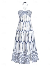 cheap Boho Dress-Women's Midi Dress Boho Dress Sundress Casual Dress Slip Dress Elegant Fashion Modern Outdoor Vacation Going out Regular Fit Plain Sleeveless Strapless Blue White Pink Summer Spring