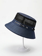 baratos Chapéus Masculinos-Chapéu bucket masculino respirável e leve em poliéster, várias cores, secagem rápida, ideal para férias na praia, pesca, caminhadas e uso casual no dia a dia.