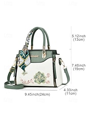 Χαμηλού Κόστους Τσάντακι &amp; Totes-Γυναικεία τσάντα χειρός με κέντημα και λουλούδι, με διακοσμητικό κασκόλ, από συνθετικό δέρμα, σε πολλά χρώματα, κομψό, casual στυλ, ιδανική για καθημερινή χρήση, γραφείο και κοινωνικές συγκεντρώσεις.