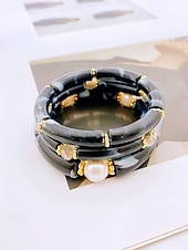 billige Damearmbånd-Bohemsk 3-delt armbåndssett i akryl for kvinner, elastiske, stabelbare armbånd, perfekt for strandferie, hverdagsbruk og sommertilbehør