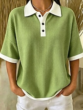  Women's Waffle T-shirt Polo Shirts Tee Waffle Knit Tops Color Block Fashion Classic Patchwork Short Sleeve Polo Collar Long Tops Casual Daily Beach Wear Blue Pink Red Green Summer Spring