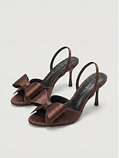 abordables Sandalias de tacón-Sandalias de tacón con tira trasera y lazo morado para mujer: elegantes zapatos de vestir con punta abierta para invitadas a bodas en jardines. &amp;fiestas de verano