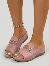 cheap Slide Sandals-Women's Pink Clog Sandals – Open Toe Hand-Stitched Comfort Sandals with Metal Buckle For Garden, Travel &amp; Casual Daily Wear