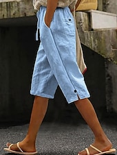 お買い得  ラグジュアリー ボトムス-女性用 コットンリネンショートパンツ カプリパンツ スラックス サマーショーツ カジュアル ふくらはぎ丈 ナチュラルウエスト 平織り ポケット 弾性巾着デザイン 快適 屋外 アウトドア お出かけ ライトピンク オレンジレッド ホワイト ピンク 夏 レギュラー