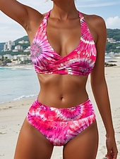 abordables Conjuntos de bikini-Women's Swimwear Bikini Briefs Swimsuit Vacation Fashion Graphic Tie Dye Halter Neck Sleeveless Bathing Suits