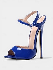 cheap Heeled Sandals-Women's Patent Leather Platform Stiletto Sandals, Open Toe Ankle Strap High Heels for Club, Party &amp; Dancewear