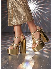 cheap 1970s Disco &amp; Hippie-Women's 1970s Disco Silver Platform Heels - Sparkling Glitter Chunky High Heel Sandals with T-Strap Design for Studio 54 Parties, Nightclub Events &amp; Glam Retro Outfits