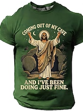  Camisa T-Shirt Cristiana Graciosa Hombre Biblia Salí de mi cueva y he estado muy bien Resurrección de Jesús Meme Humor Camiseta Gráfica Casual de Manga Corta Regalo para la Iglesia Ropa de Diseñador