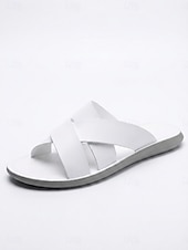 cheap Men-Men's White Cross Strap Slide Sandals Lightweight Soft Sole Casual Summer Slippers Comfortable Open-Toe Footwear for Men, Island &amp; Cruise Getaways, Beach Walks and Resort Leisure