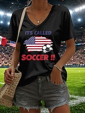  Per donna Maglietta Stampato Grafico Squadra di calcio Elegante Classico Casual Manica Corta Scollo a V Top Regolari Quotidiano Blu Nero Bianco Verde Estate Primavera