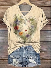 baratos T-shirt Boho-Mulheres Camiseta Imprimir Floral Gráfico Plantas Vintage à moda Clássico Manga Curta Decote V Tops longos Diário Final de semana Azul Laranja + Verde Branco Amarelo Rosa Verão Primavera