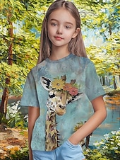  Girls' 3D Graphic Animal Giraffe T shirt Tee Short Sleeve 3D Print Spring Active Cute Kids 5-12 Years Casual Daily School Regular Fit