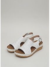 economico Sandali Comodi-sandali da donna con zeppa traforata rosa – comode scarpe estive con plateau e punta aperta e cinturino con fibbia per la spiaggia, i viaggi e l'abbigliamento casual