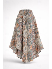 Χαμηλού Κόστους Διακοπές Φούστες-Γυναικεία Φούστα διακοπών Κομψό Βοημία Μοντέρνα Καθημερινό Μίντι Κανονική Μέση Φούστες Γραφική Λαχούρι Κορδόνι Ελαστική μέση Ακανόνιστος γιακάς Ανελαστικό Καθημερινά Διακοπές