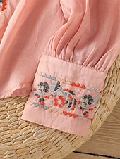 abordables Blusas Elegantes-camisa de manga larga para mujer con bordado floral