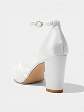 cheap Block Heel Pumps-Women's Champagne Embroidered Block Heel Pumps – Elegant Cocktail Party Dress Shoes