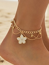economico Bracciale da donna-Cavigliera da donna boho con ciondolo a fiore in lega, catena a strati multicolore per vacanze al mare, resort estivi e abbigliamento casual di tutti i giorni.