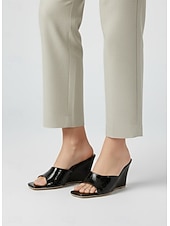 baratos Chinelos de slide-sandálias femininas pretas com estampa de crocodilo, bico aberto e salto quadrado, para passeios casuais de verão e looks chiques para o escritório