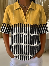  Damen Sommeroberteile Grafik Geometrisch Elegant Vintage Ärmellos Kurzarm Hemdkragen Normale Oberteile Lässig Täglich Schwarz Gelb Violett Purpur Orange Sommer Frühling