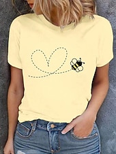 abordables T-shirt Animaux-Femmes T-shirt Imprimé Graphique Les abeilles Élégant Classique Occasionnel Manche Courte Col ras du cou Col rond Hauts Réguliers Quotidien Blanche Jaune Beige Été Printemps