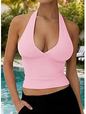 tanie Zwykły zbiornik-Damskie Bezrękawnik Odkryte plecy Jednokolorowe Elegancja Moda Elegancki Bez rękawów Kantarka Zwykłe topy Codzienny Sport Stroje plażowe Czarny Biały Rumiany róż Czerwony Lato Wiosna