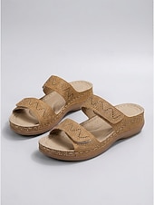 abordables Mujeres-Sandalias blancas de cuña cómodas para mujer: sandalias planas con doble tira adornadas con brillantes pedrería y suela de plataforma ortopédica para resorts al aire libre y vacaciones en la playa.