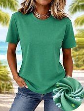  Dame T skjorte T-skjorte عادي Mote Stilfull Grunnleggende Kortermet Crew-hals Vanlige topper Daglig Ut på byen Helg Svart Hvit Rosa Rød Navyblå Sommer Vår Ice silk cool feeling