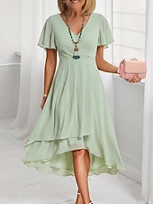 economico Abiti in chiffon-Per donna Abito Midi Vestito Casual Vestito in Chiffon Vestito a ruota Elegante Moda Moderno All'aperto Vacanza Uscire Vestibilità regolare Semplice Manica Corta Scollo a V Blu Rosa chiaro Nero Bianco