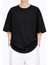 abordables T-shirt uni-T-shirt surdimensionné en 100 % coton pour femme tee-shirt haut couleur unie élégant basique décontracté manches courtes col rond hauts réguliers sports quotidiens sortie noir blanc rose vin bleu