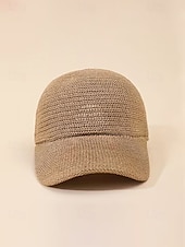 baratos Chapéus Femininos-Chapéu feminino boêmio em poliéster trançado, diversas cores, leve e com proteção solar, ideal para férias na praia, lazer ao ar livre e uso casual diário.