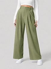 cheap Wide Leg &amp; High Waisted-Women's Waffle Wide Leg Chinos Vacation Full Length High Waist Comfort Micro-elastic Daily Blue Depression Green Apricot Black Spring Loose Fit