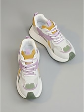 cheap Women's Sneakers-Women's Chunky Platform Sneakers - Trendy Grey, Purple &amp; Yellow Color Block Dad Shoes with Thick Sole for Daily Streetwear, Casual Walking &amp; Urban Fashion Outfits