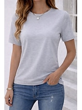 preiswerte Einfarbiges T-Shirt-Damen T-Shirt aus 100% Baumwolle einfarbig stilvoll klassisch lässig kurzärmlig Rundhals lange Oberteile für den täglichen Gebrauch Ausgehen Schwarz Weiß Dusty Rose Grau Sommer Frühling
