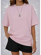 abordables Camiseta lisa-Camiseta de mujer de 100% algodón oversized camiseta de color sólido moda clásica casual de manga corta cuello redondo tops regulares para deportes salir diario verde salvia negro blanco amarillo