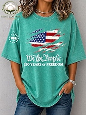 voordelige Onafhankelijkheidsdag Top-T-shirt voor dames, 100% katoen, Amerikaanse Onafhankelijkheidsdag, vintage, gewassen, print, grafische vlag, Amerikaanse vlag, stijlvol, basic, klassiek, korte mouwen, ronde hals, normale pasvorm, casual, dagelijks, blauw