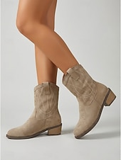 cheap Women-Women's Taupe Suede Western Ankle Boots - Classic Cowboy Short Boots with Embroidery &amp; Block Heel for Outdoor Music Festivals, Country Concerts &amp; Boho Style