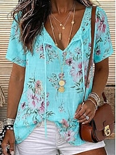 economico Top in Pizzo-Per donna Blusa Top in chiffon Top in pizzo Pizzo Floreale Elegante Moderno Manica Corta Scollo a V Top lunghi Casuale Ferie Estate Blu Bianco Rosa Arancione Verde Estate Primavera