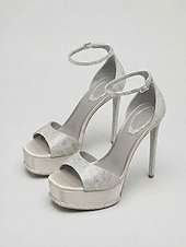 abordables Sandales à Plateforme-Sandales blanches à plateforme pour femme, à talons aiguilles et bride cheville, idéales pour un mariage ou une cérémonie. &amp; réception