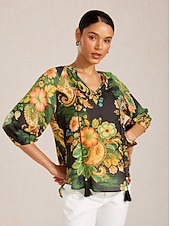 abordables Blusas y camisas-Top de gasa fluida con mangas raglán y estampado paisley.
