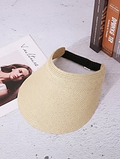 abordables Sombreros de mujer-Visera de paja estilo boho para mujer, gorra de playa plegable y ajustable multicolor para vacaciones, resort de verano y uso casual diario.