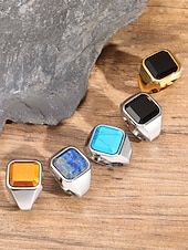 preiswerte Herrenschmuck-Herrenring im Boho-Stil aus Edelstahl mit Naturstein, Statement-Siegelring in verschiedenen Größen für den Alltag, Strandurlaub und Resort-Look