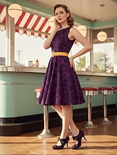 economico Retrò anni ’50-Décolleté vintage anni '50 da donna in pizzo viola scuro - eleganti scarpe con tacco in pizzo floreale viola intenso e fiocco in nastro di raso &amp;cinturini incrociati per balli retrò e serate di gala