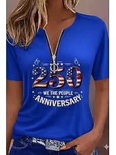  T-shirt pour femme américaine du Jour de l'Indépendance Zippé Quart de Fermeture Graphique Géométrique Bloc de Couleur Tropical Hawaïen Élégant Manches Courtes Col Ronde Col V Hauts Quotidien Sports
