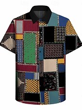  רטרו\וינטאג' היפי שנות ה-70 חולצה שרוולים קצרים היפי רטרו טלאים בוהמי תחפושות בגדי ריקוד גברים פסטיבל מוזיקה מפלגה לבוש יומיומי מבוגרים חולצה אביב קיץ