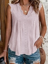 abordables Camiseta lisa-Mujer Parte superior con ojales Camiseta de punto Con Texturas Graphic Plantas Elegante Sensual Clásico Sin Mangas Escote en Pico Tops regulares Casual Diario Playa Blanco Amarillo Rosa Rosa