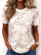 billiga Blommig t-shirt-Dam T-shirt Mönster Blommig Grafisk Växter bohemliv Hawaiisk Stylish Kortärmad Rund hals Långa toppar Dagligen Blå Svart Ljusrosa Gul Mörkgrön Sommar Vår