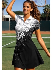 economico Abbigliamento Tennis da donna-Per donna Sfumatura Floreale Abito da tennis Abito sportivo Manica Corta Floreale Stampato Traspirante Tennis Golf Badminton Colletto Colletto Polo Vestito Nero con Bianco Abbigliamento da tennis