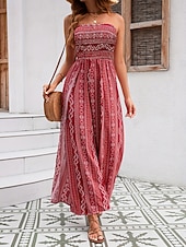 voordelige vakantie jumpsuit-Dames Jumpsuit Actief Grafisch Mouwloos Breed Been Strapless Blote rug Splitsen Dagelijks Vakantie Normale pasvorm blauw Rood Khaki Zomer